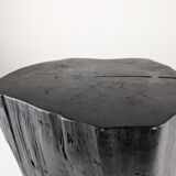 Wabi-Sabi black ebonised wood stool with butterfly joints