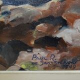 Huile sur toile, Port de Concarneau, 90x70 cm, 1949, marine Bretagne