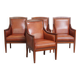 Majestic, luxurious set of 4 cognac-colored cowhide leather Art Deco design armchairs