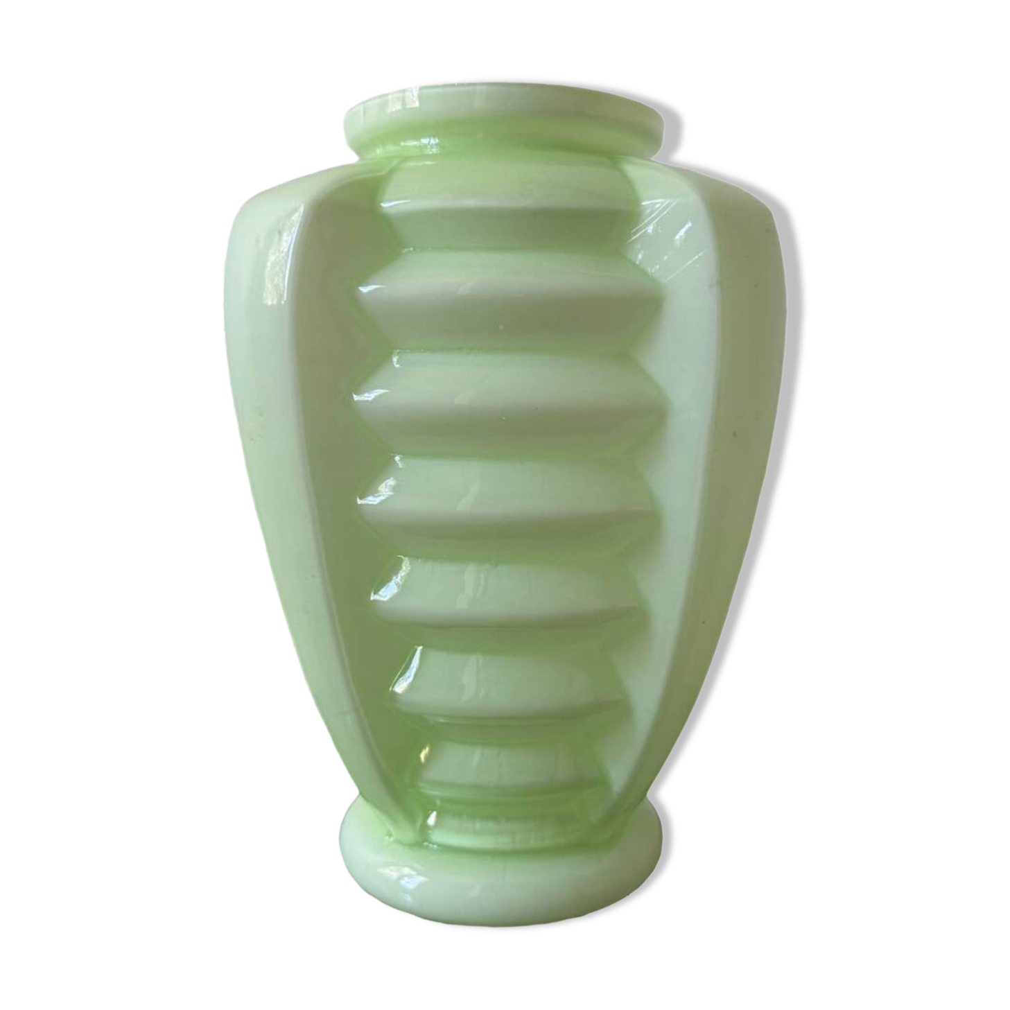Art Deco uranium opaline skyscraper vase
