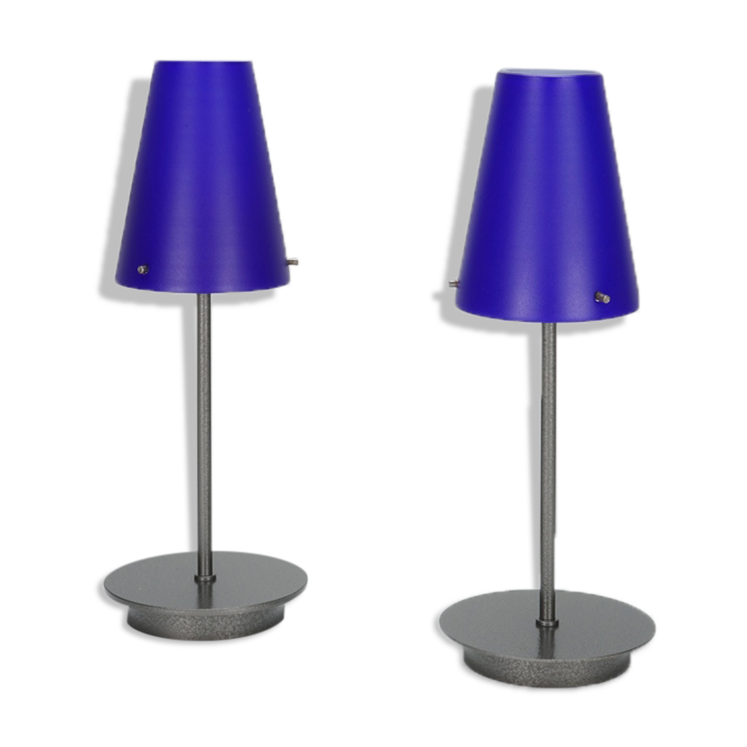 Pair of postmodern lamps in glass and metal circa 1980