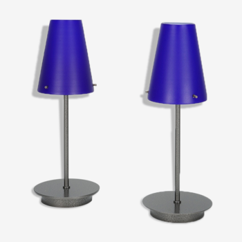 Pair of postmodern lamps in glass and metal circa 1980