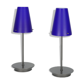 Pair of postmodern lamps in glass and metal circa 1980