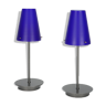 Pair of postmodern lamps in glass and metal circa 1980