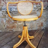 Fauteuil de bureau bois courbé et rotin