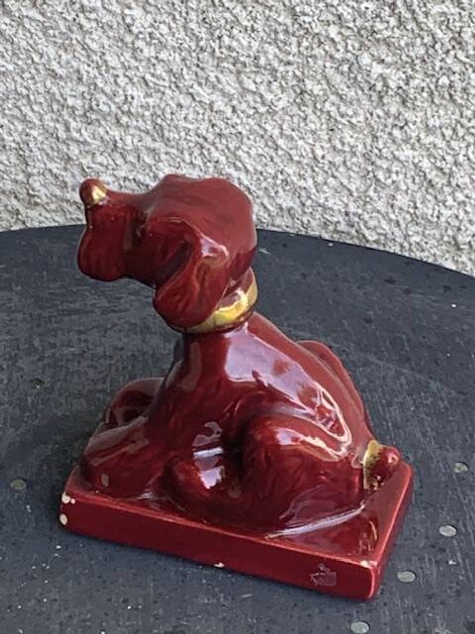 Dog sign CAB in vintage burgundy red enameled ceramic slip, art deco