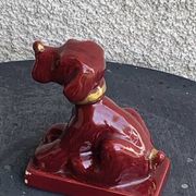 Dog sign CAB in vintage burgundy red enameled ceramic slip, art deco