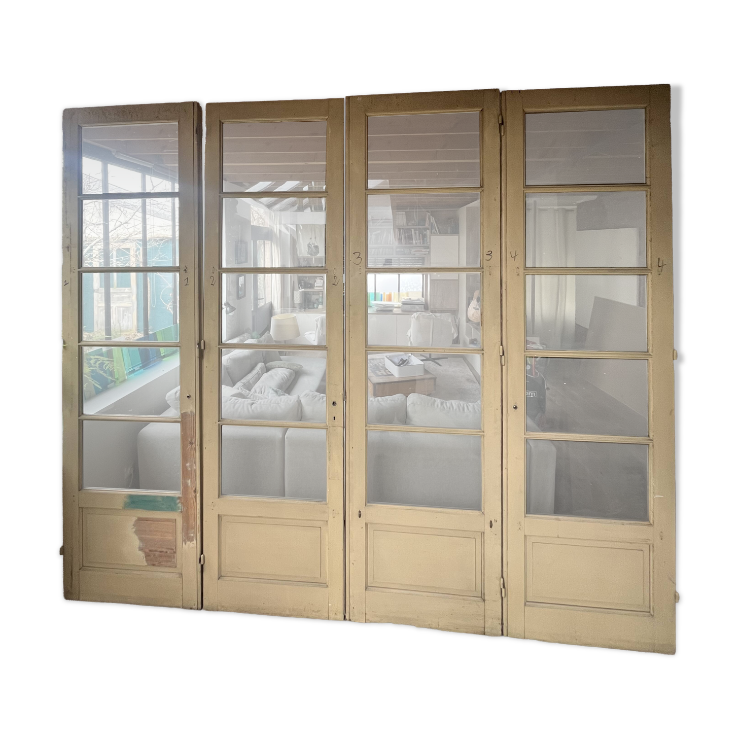 set of four large glass partition doors