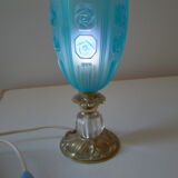 Lampe en bronze tulipe art déco bleue