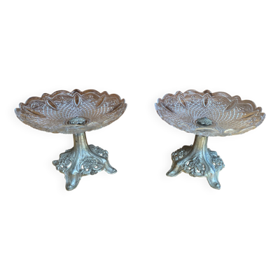 Paire de coupes sur pied anciennes en cristal Baccarat pied en métal