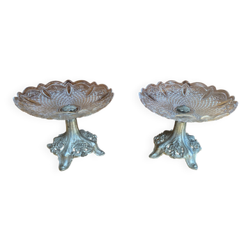 Paire de coupes sur pied anciennes en cristal Baccarat pied en métal