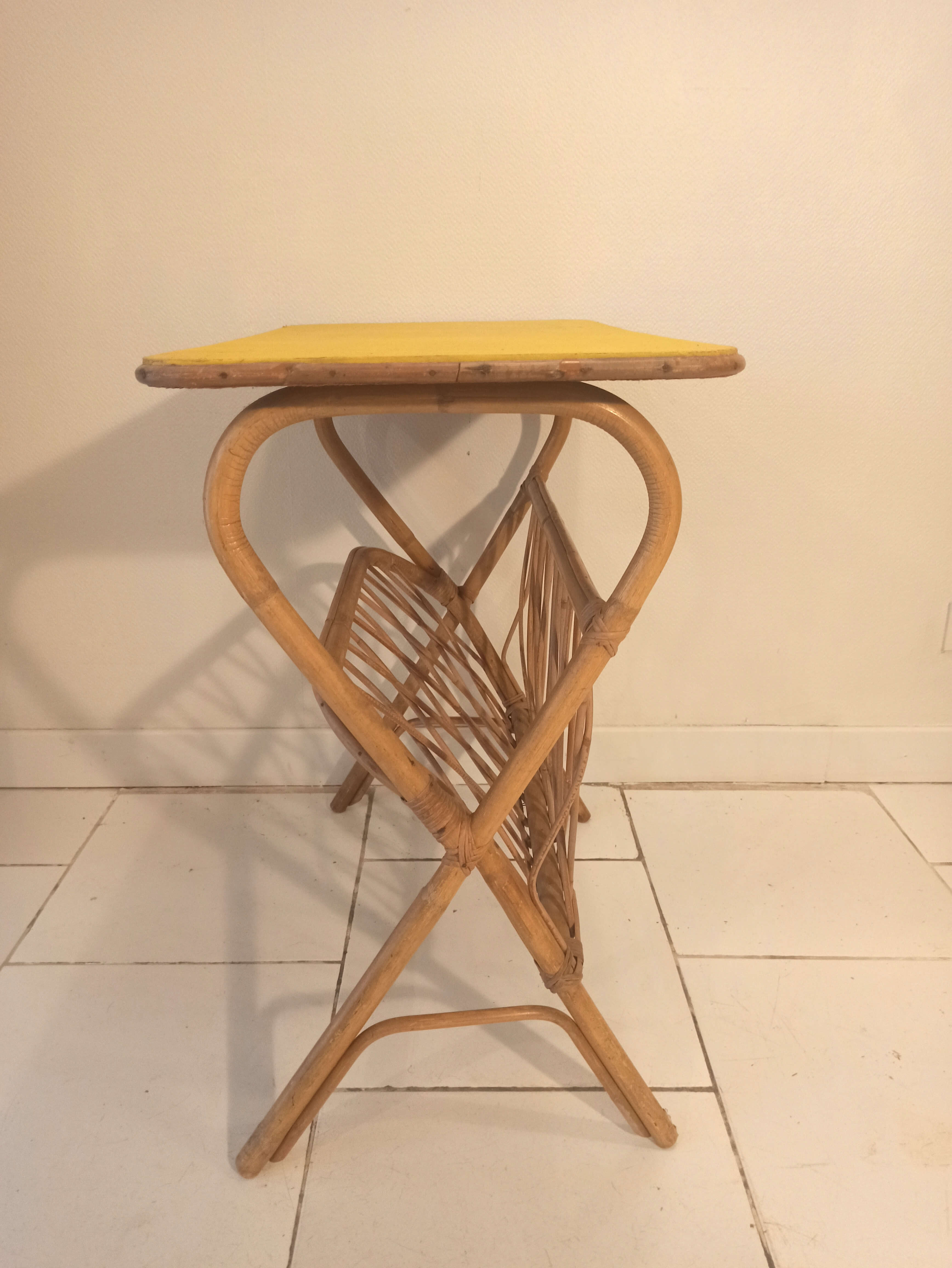 Vintage 1960 side table serving in rattan