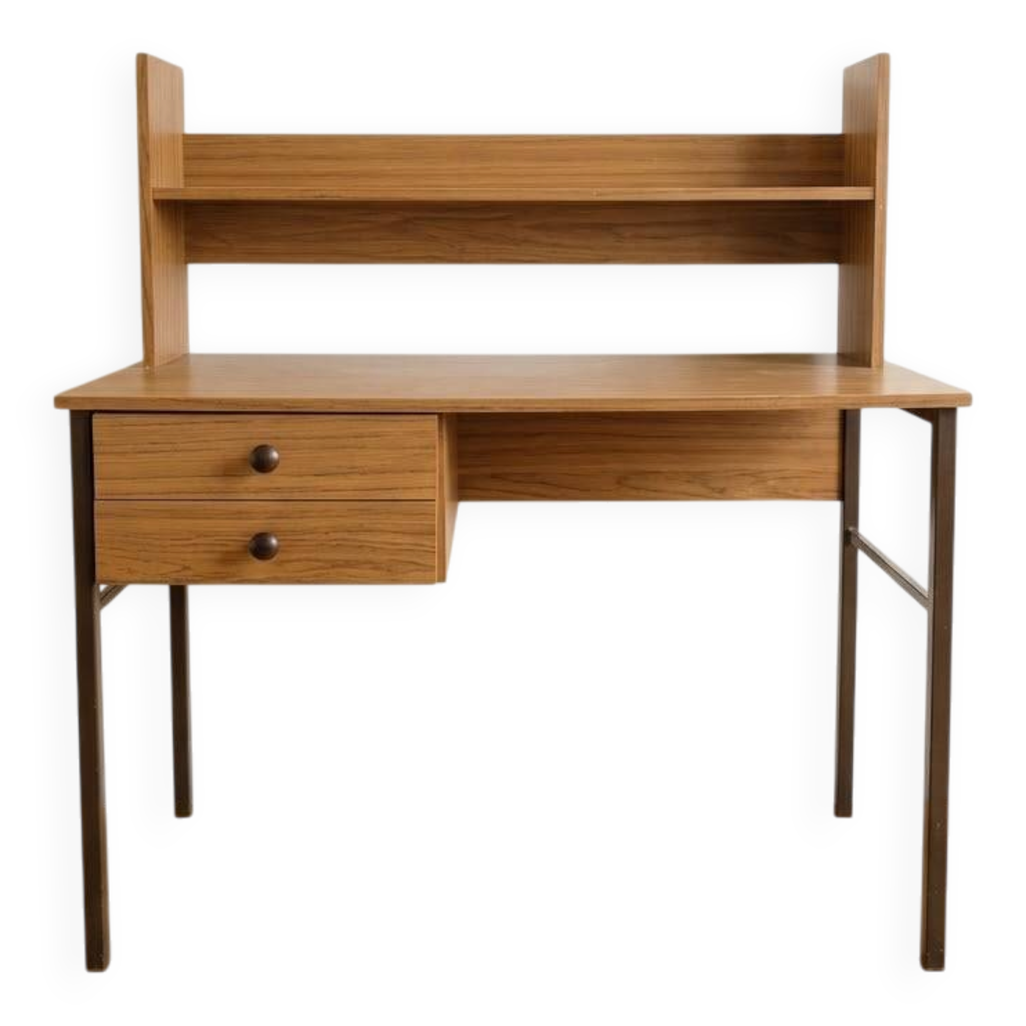 Bureau vintage années 70 en bois avec étagères