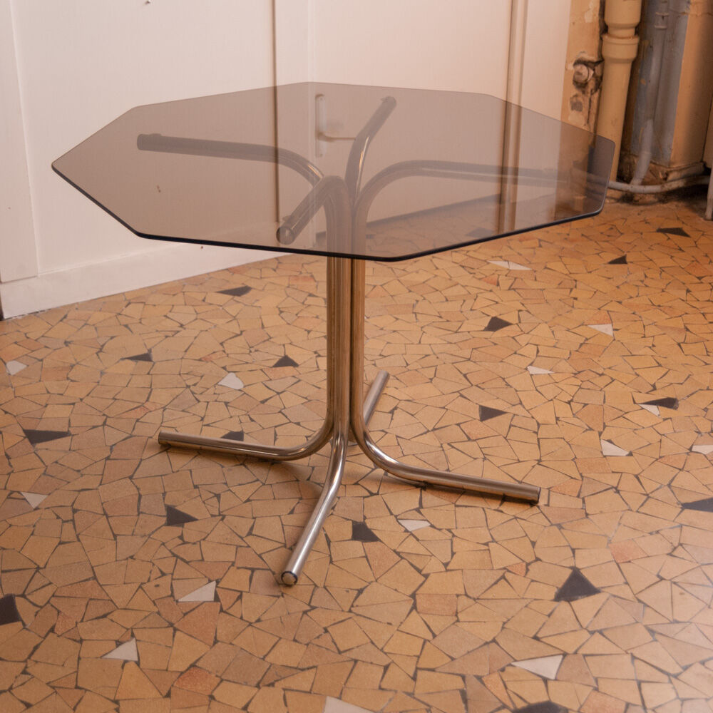 Seventies glass and chrome dining table