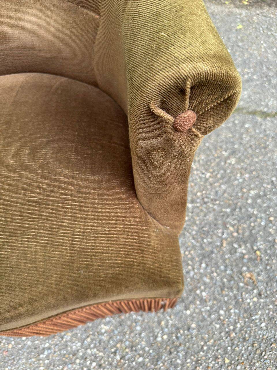 Olive bronze velvet armchair from the 1940s.