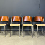 Chaises de salle à manger vintage en osier et chrome, années 1980