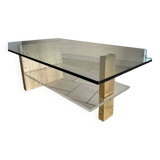 Glass and travertine coffee table from the 70s
