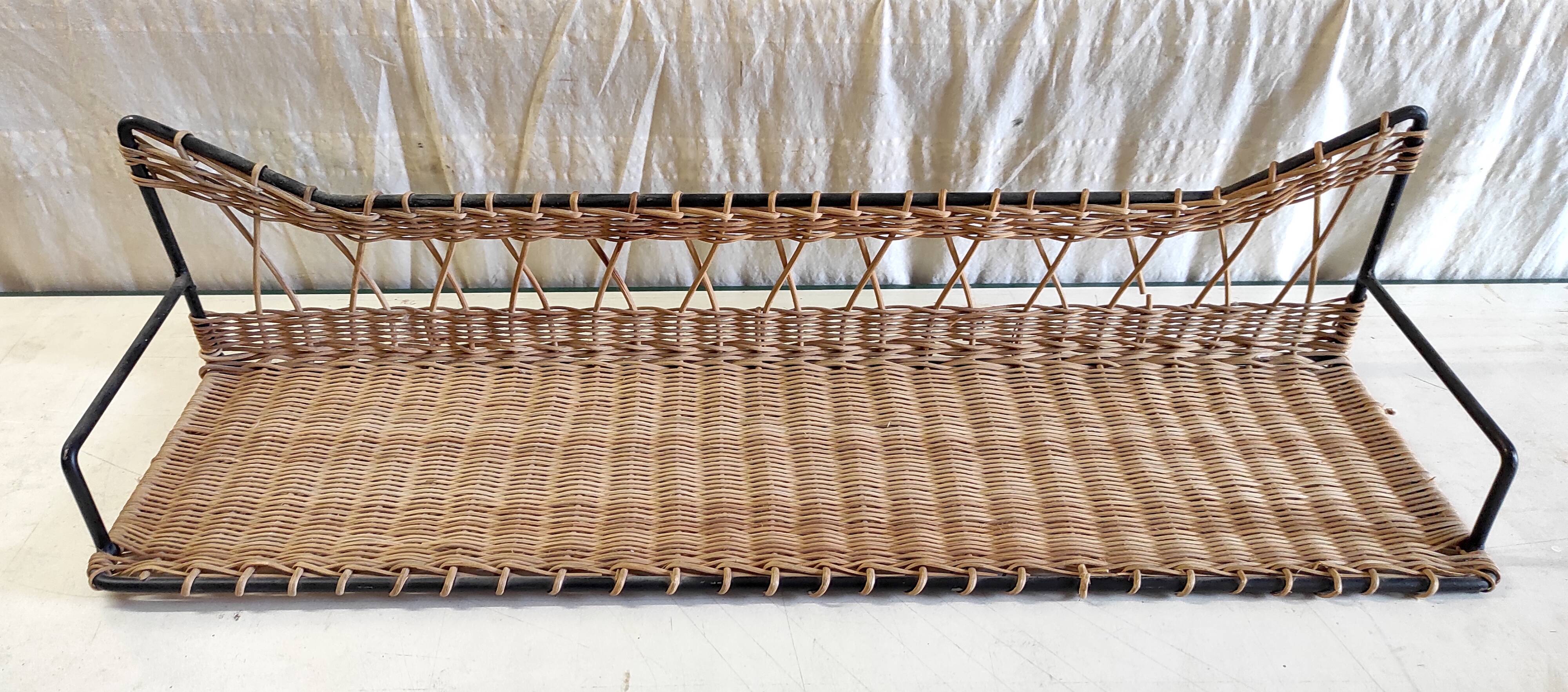 Metal and rattan wall shelf - 60s/50s