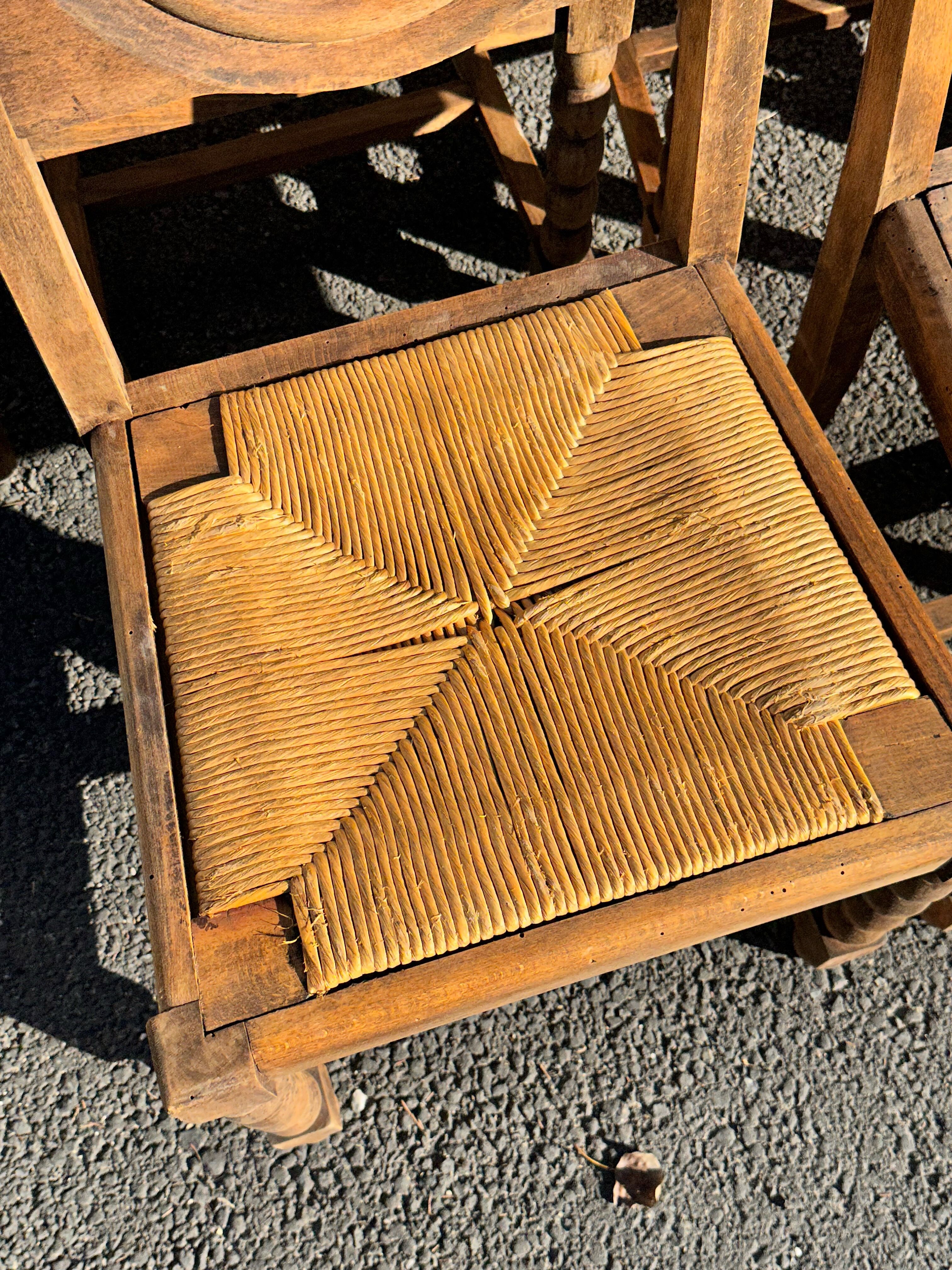 6 rustic style chairs, wood and straw, 1940