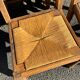 6 rustic style chairs, wood and straw, 1940