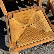 6 rustic style chairs, wood and straw, 1940