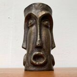 Abstract vase with a brutalist bronze face from the mid-century.