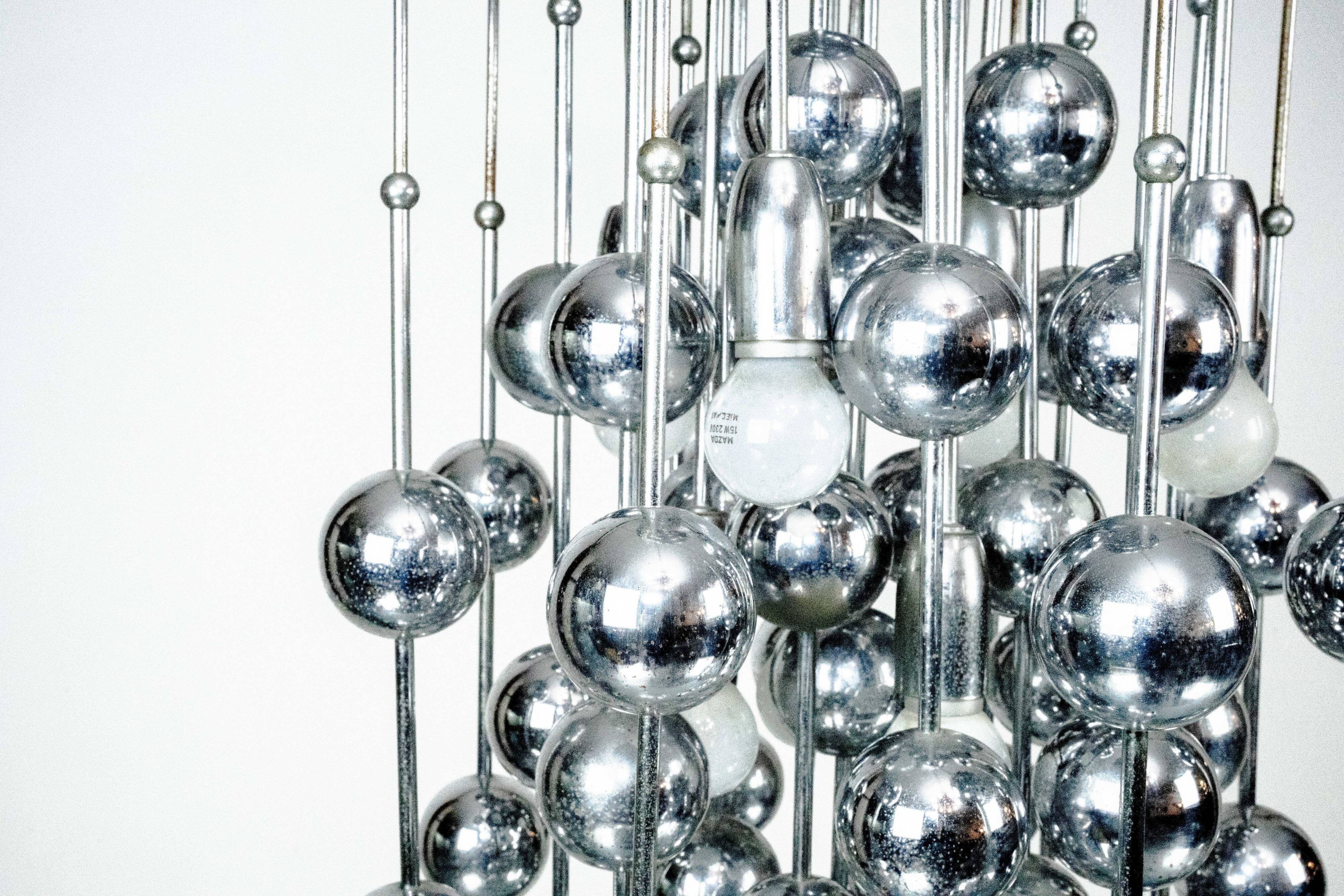 Italian Chrome Chandelier with Spherical Elements, 1970s