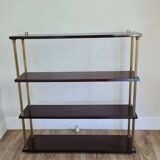 Grande étagère murale en acajou et laiton / années 60