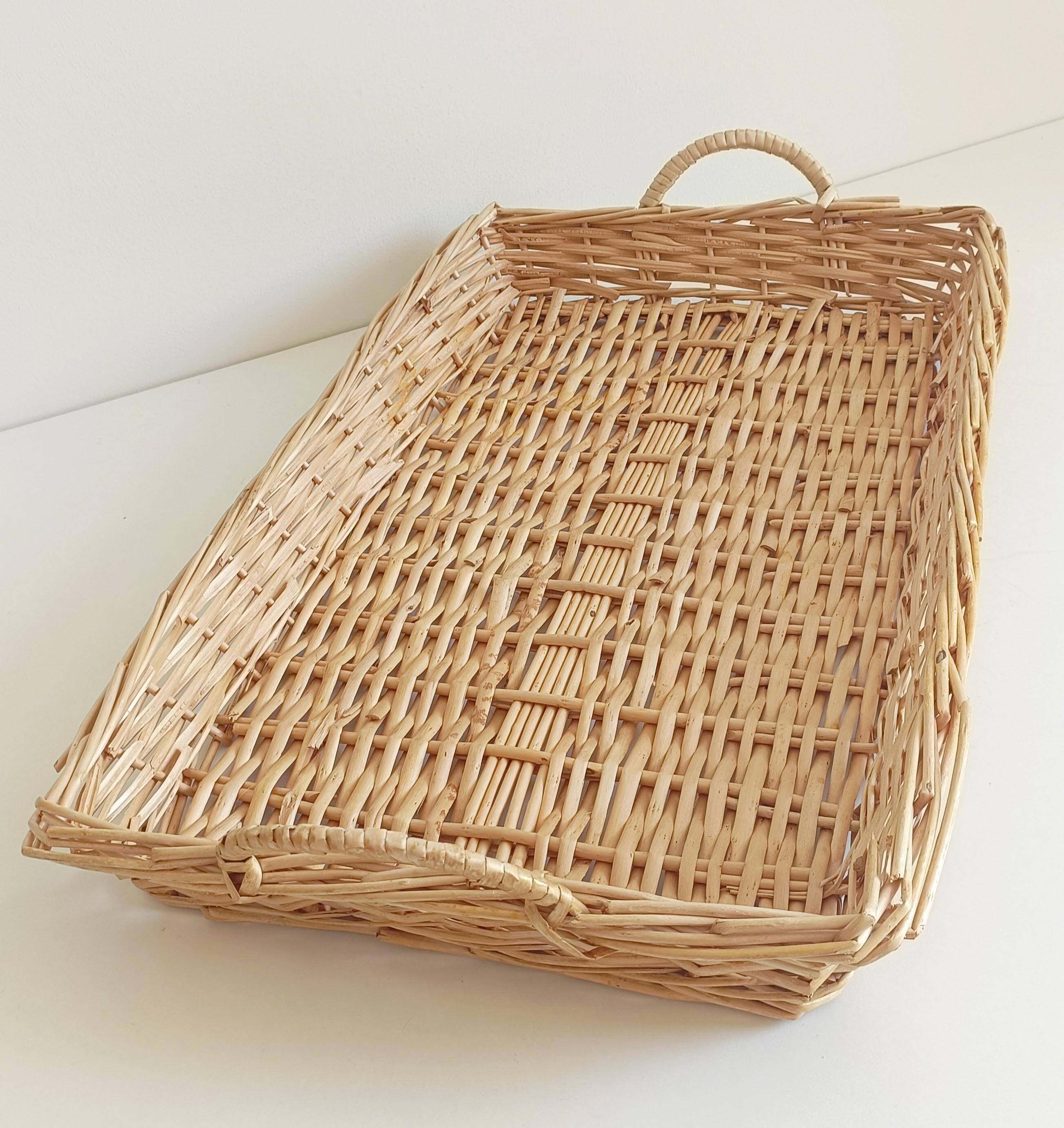 French Provence Large Wicker Basket Tray, Handwoven in France, Late 20th-C