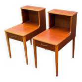 Tables de chevet scandinaves en teck avec double plateau, 1965, lot de 2