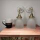 Pair of ribbed glass tulip wall sconces