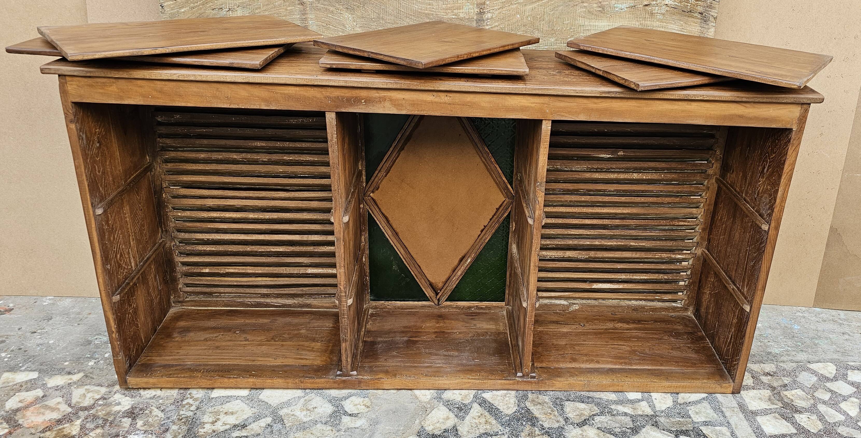 Old shop counter in Burmese teak.