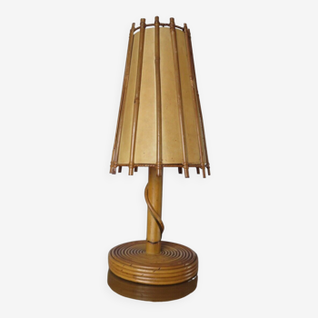 Lampe en rotin bambou années 60