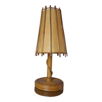 Lampe en rotin bambou années 60