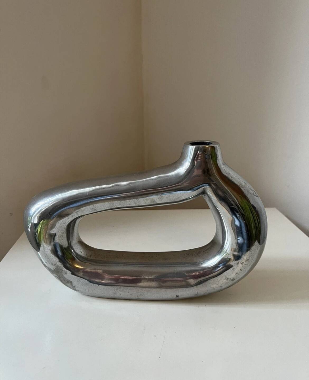 Vintage 1970s asymmetrical cast aluminum modernist soliflore vase