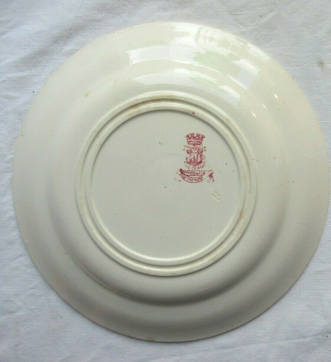 Assiette plate art nouveau en rose, porcelaine, modèle rose trémière de gien