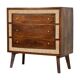 Commode à tiroirs en bois de manguier massif de style moderne du milieu du siècle avec des accents de rotin tissé - Ch tricoté serré