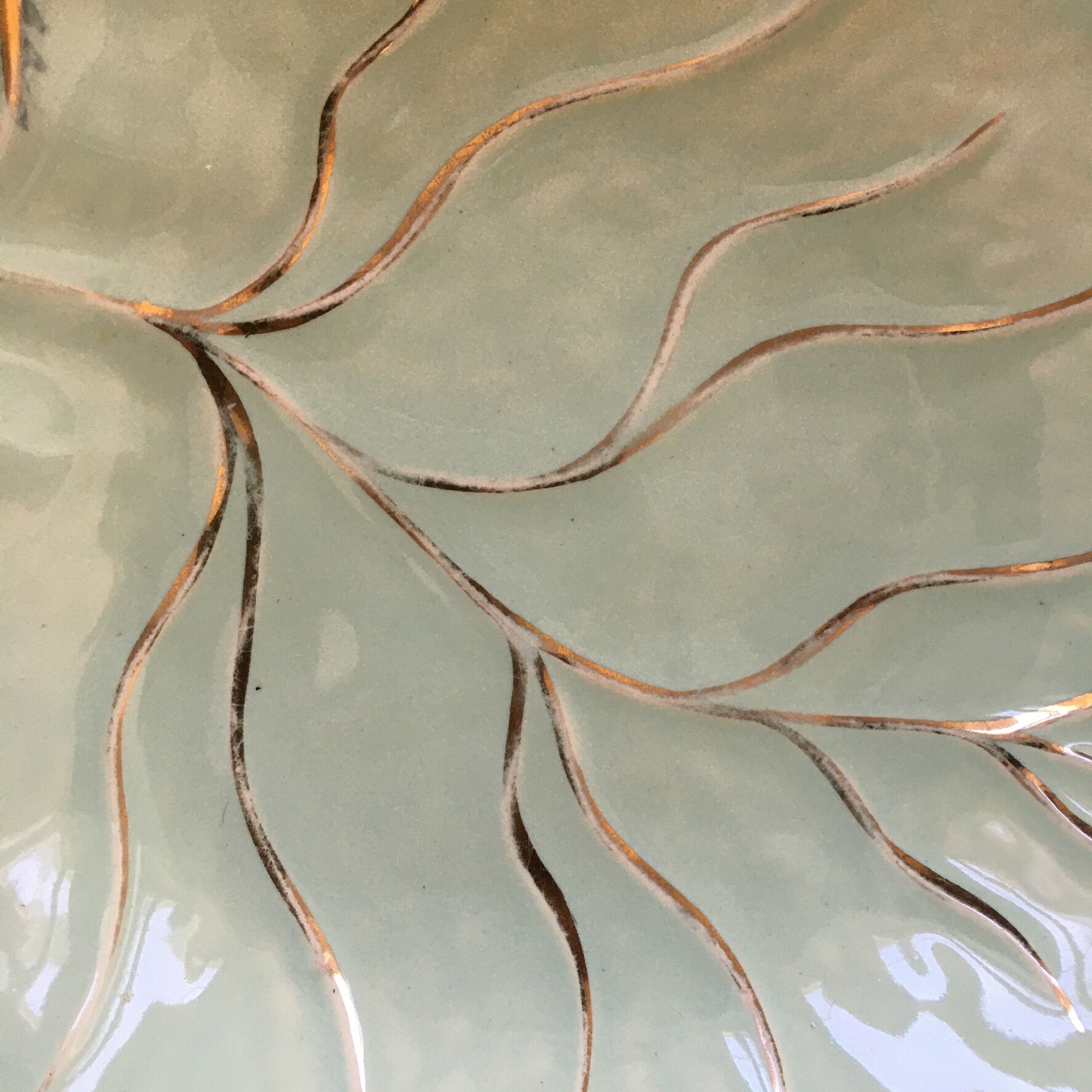 Vide poche feuille céladon et or