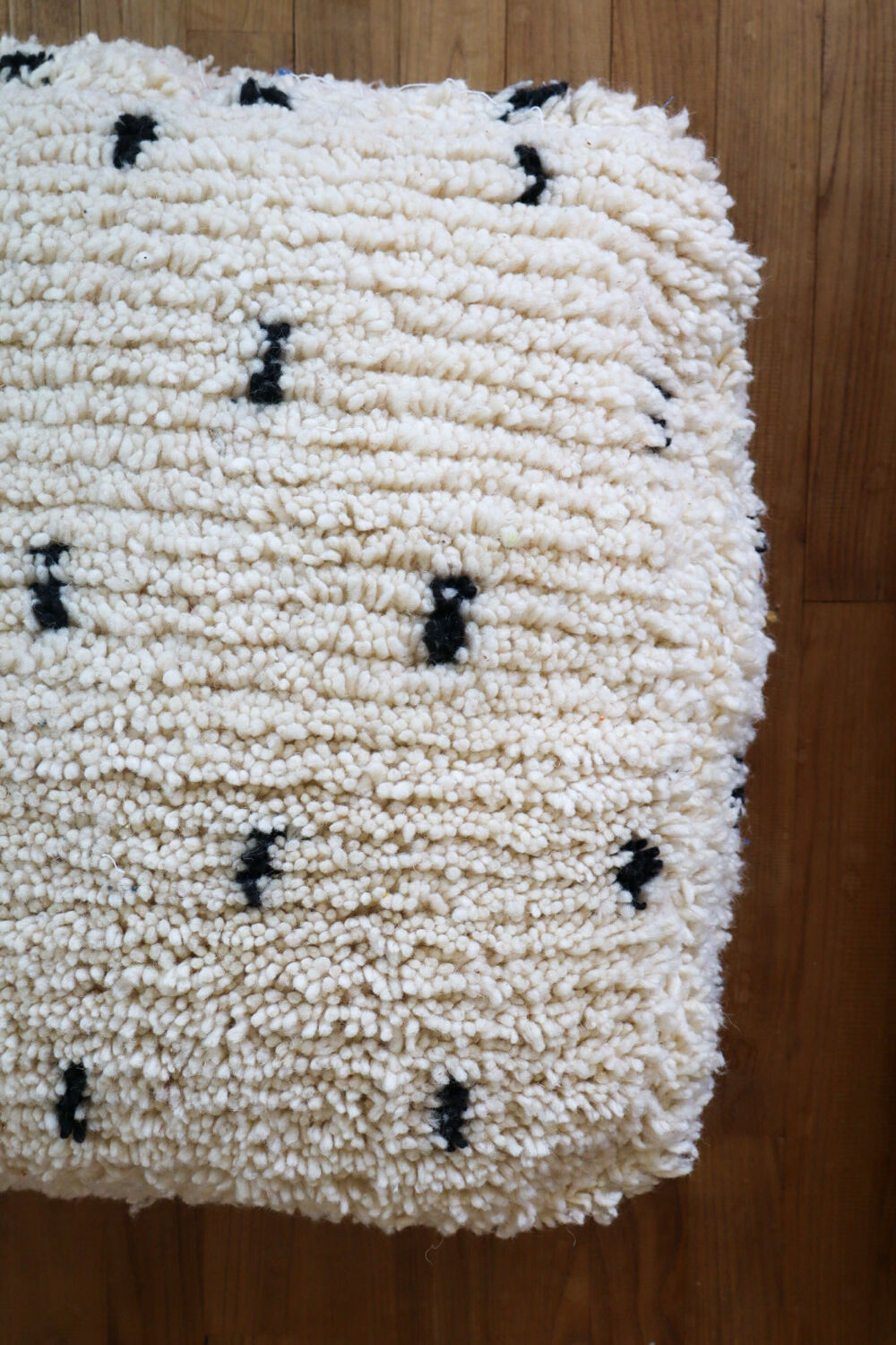 Moroccan Berber white pouf with bohemian polka dots