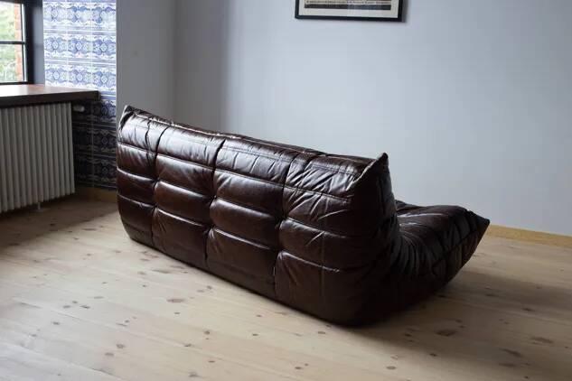 Togo 3-seater sofa in shiny brown leather
