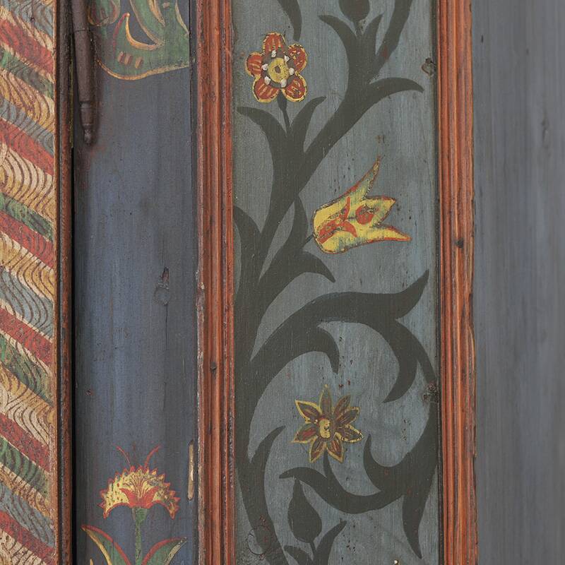 Rustic Farmhouse Folk Art Painted Bridal Cabinet 1834