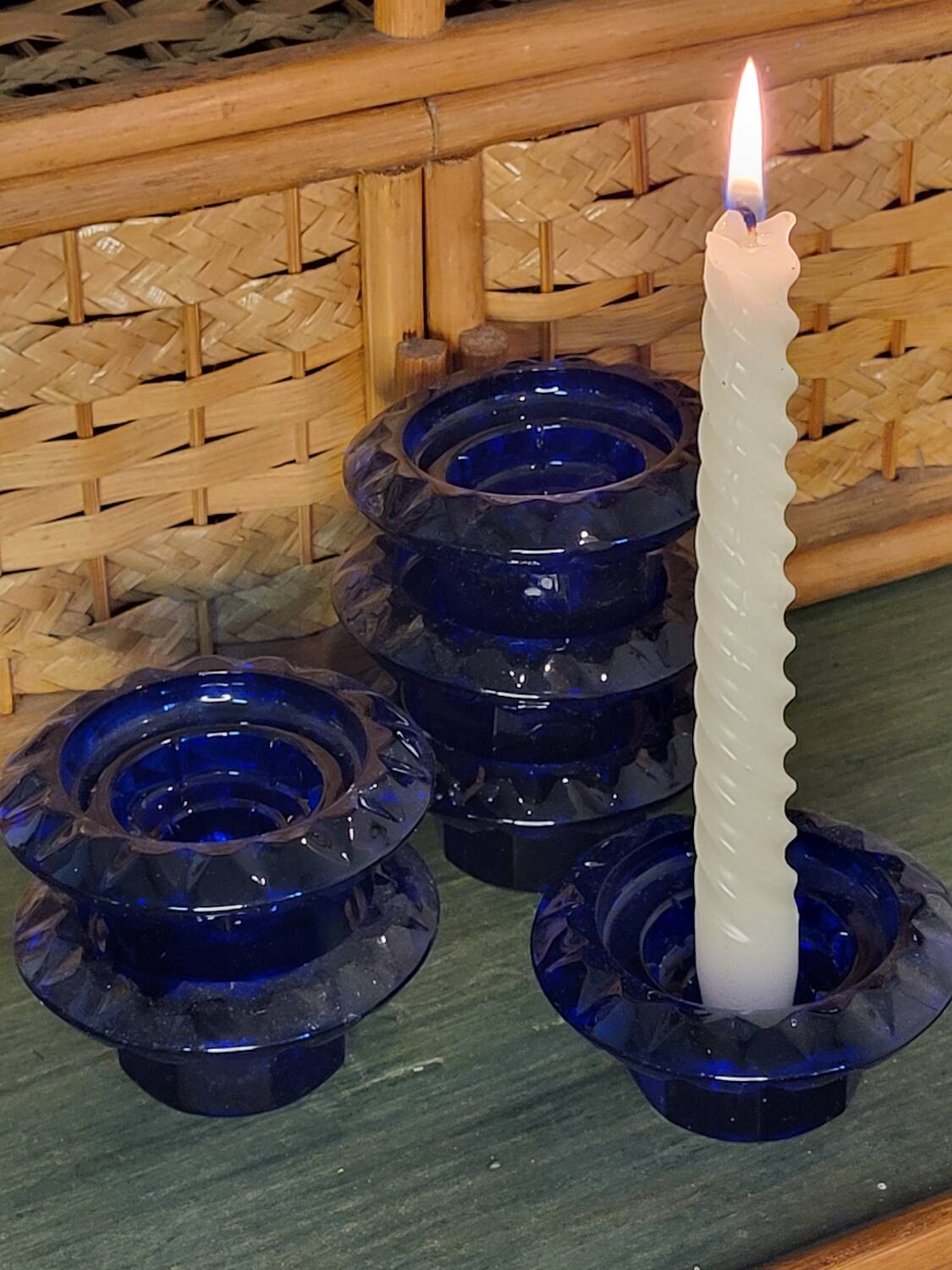 Navy blue candle holders