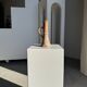 Large antique handmade stoneware candlestick H20