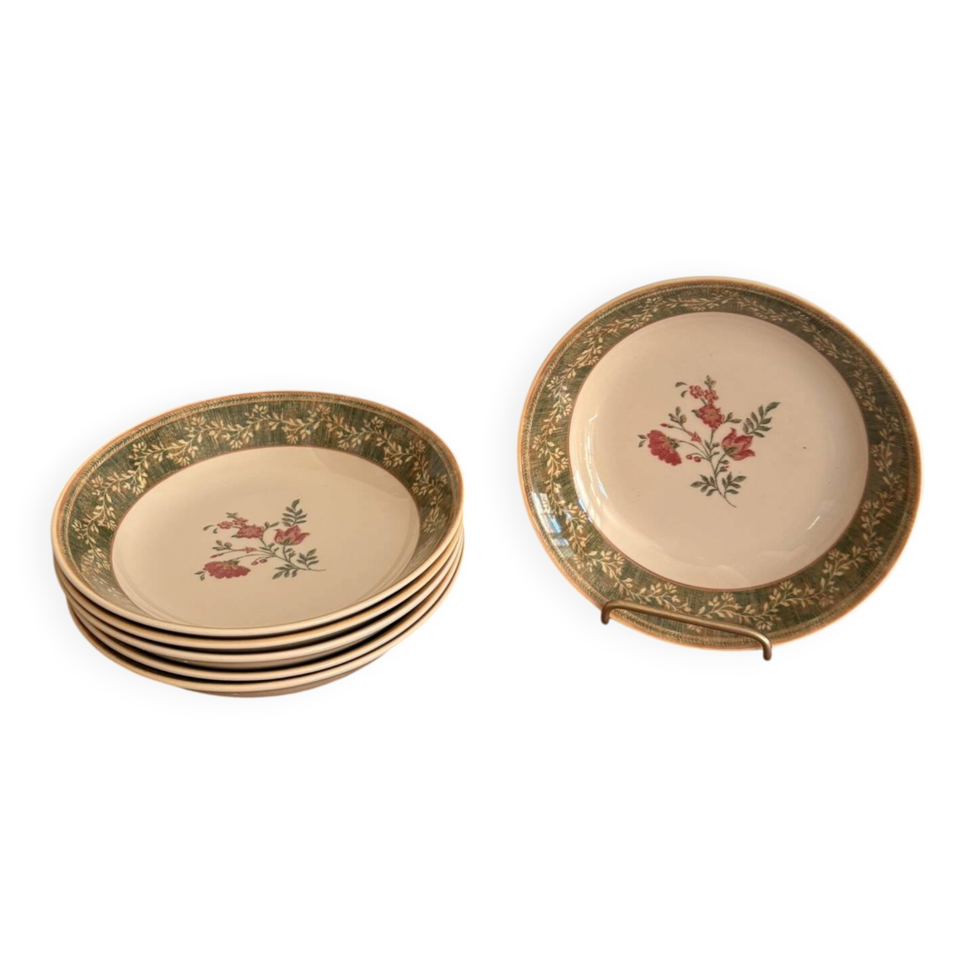 Lot of English earthenware deep plates by Johnson Brothers Ozark Flowers.