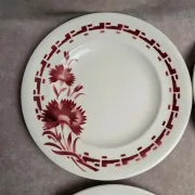 Set of 6 flat plates in ironstone Longwy – Viennese model – Red flowers