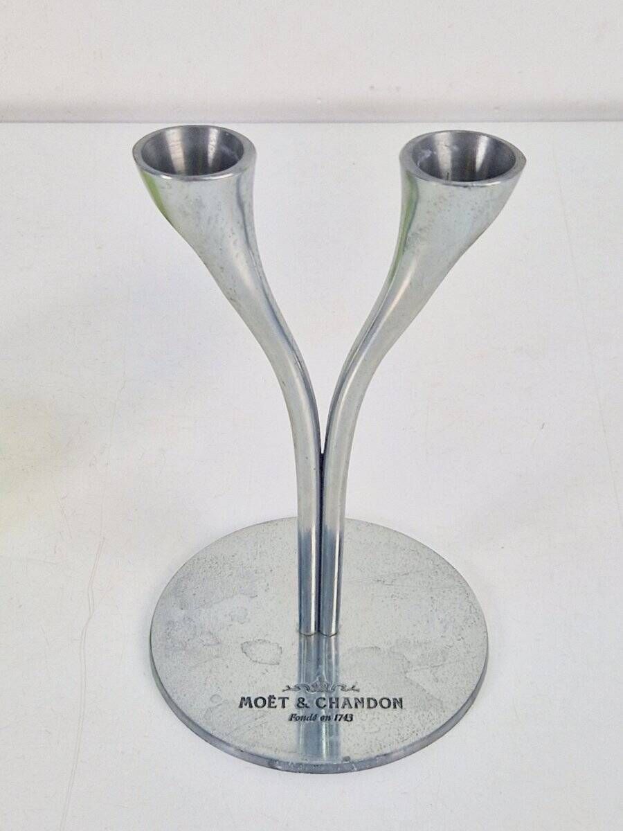 Crystal Champagne Flutes in Holder by Philippe Di Meo for Moët & Chandon, 1980s, Set of 2