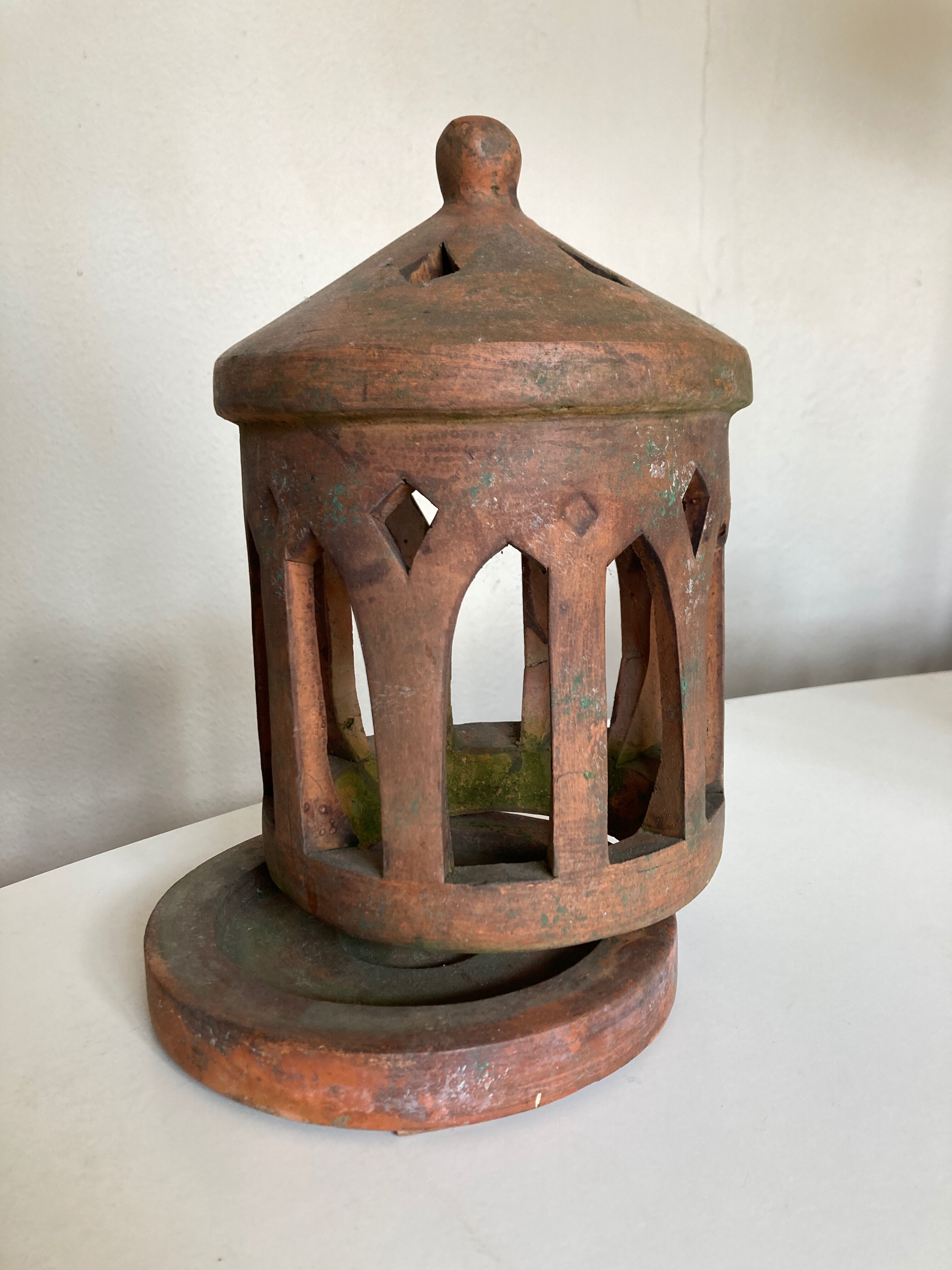 Tuscan lantern garden candle holder in ancient terracotta