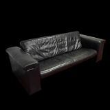 Set de canapés en cuir noir + pouf Rolf Benz, Allemagne, années 70-80.