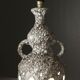 Large ceramic lamp base, fat lava, brutalist design, double lighting.