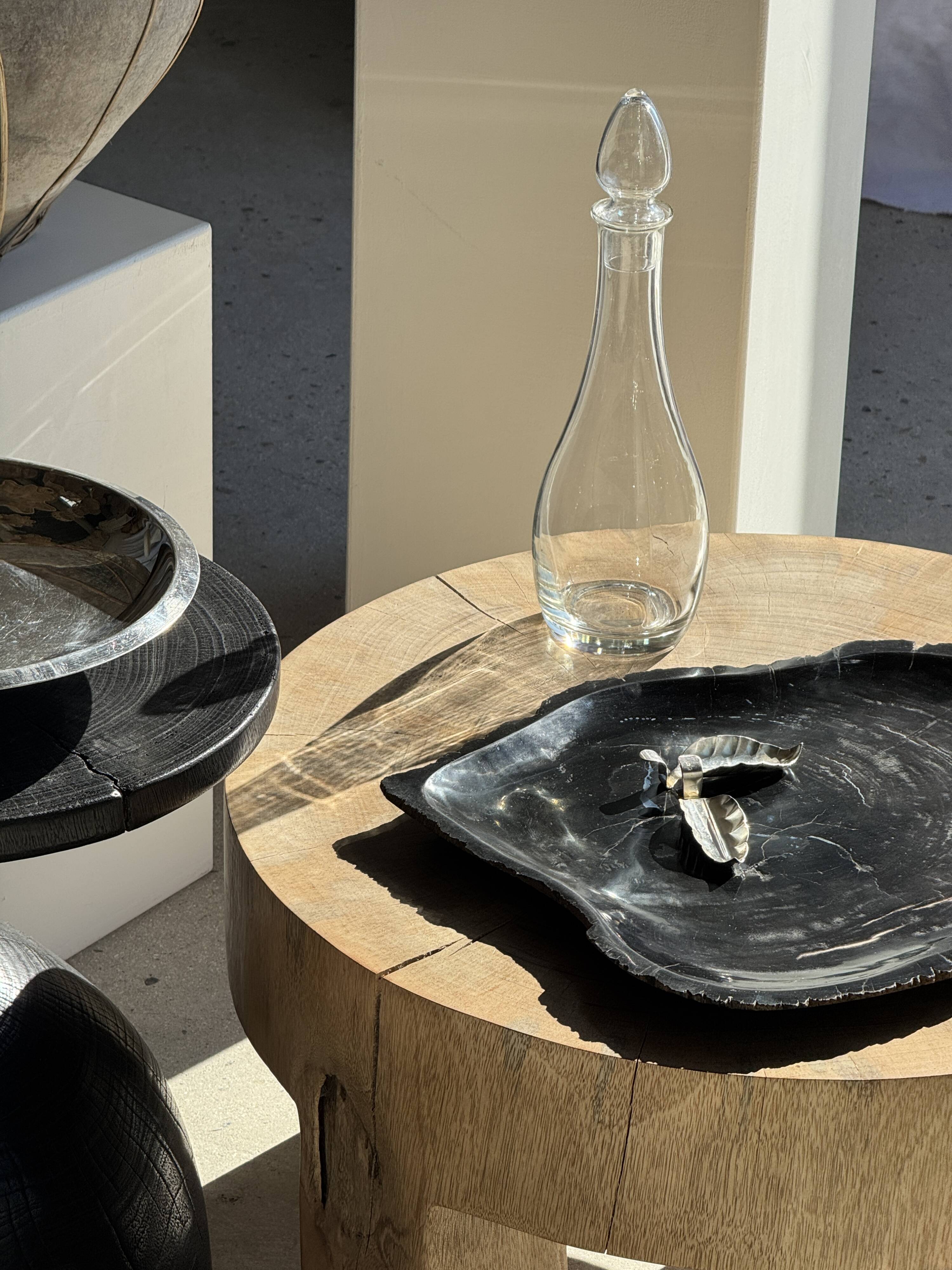 Very large black petrified wood tray or bowl D35